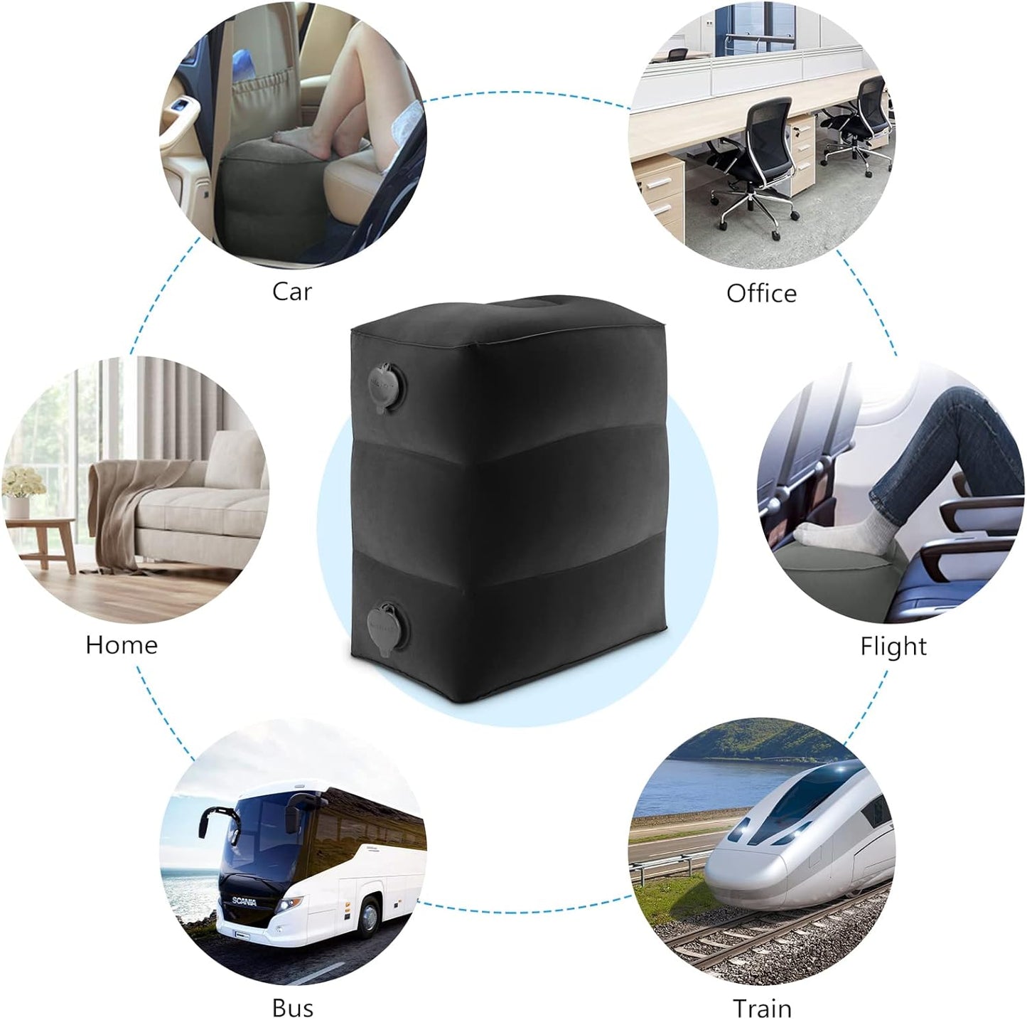 Adjustable Height Inflatable Foot Rest Pillow: Portable Leg Support for Airplane, Car, Home & Toddler Travel Bed