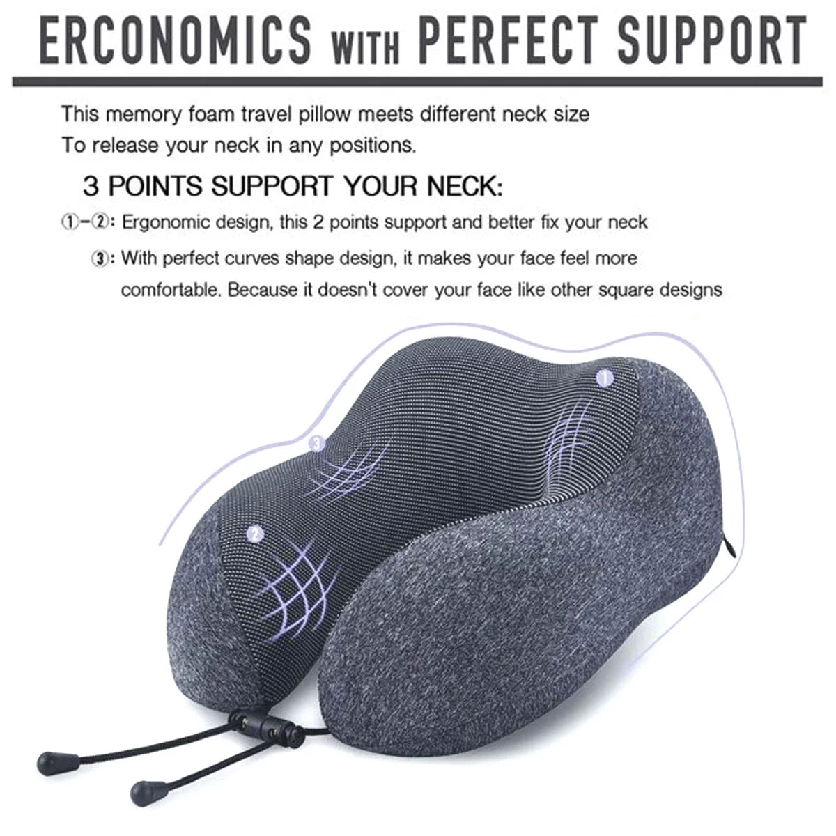Ergonomic U-Shape Travel Kit: Contoured Neck Pillow with Eye Mask, Earplugs, and Travel Bag