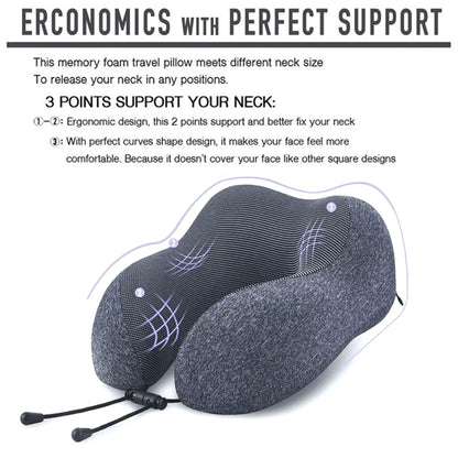 Ergonomic U-Shape Travel Kit: Contoured Neck Pillow with Eye Mask, Earplugs, and Travel Bag
