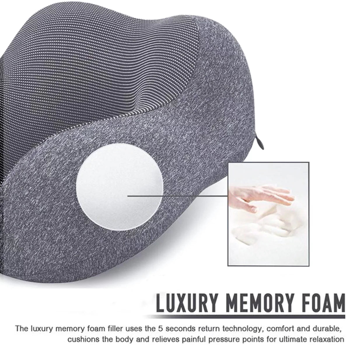 Ergonomic U-Shape Travel Kit: Contoured Neck Pillow with Eye Mask, Earplugs, and Travel Bag