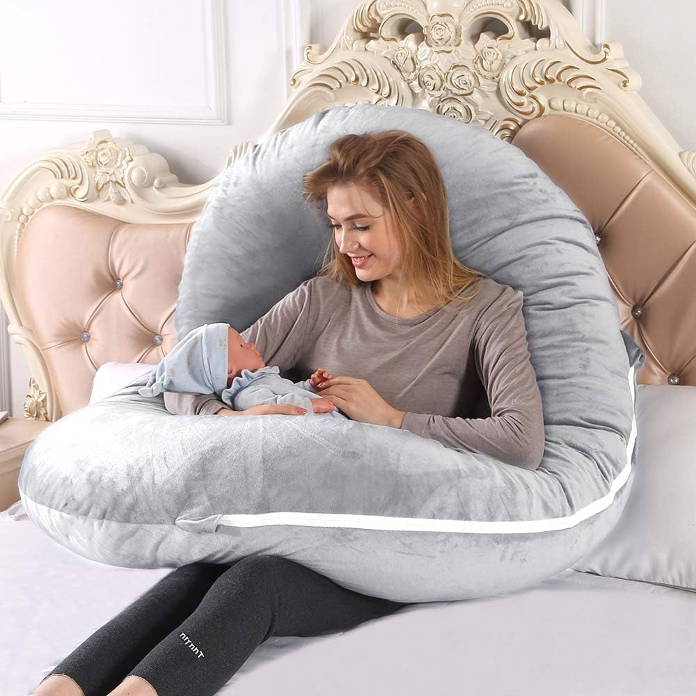 The 52" C-Shape Body Alignment Pillow: Full Maternity Support & Pain Relief for Back, Hips, and Legs | Luxury Velvet Cover