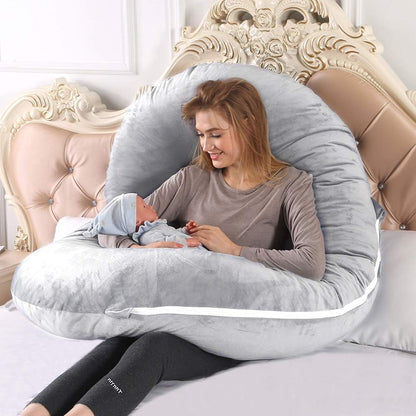 The 52" C-Shape Body Alignment Pillow: Full Maternity Support & Pain Relief for Back, Hips, and Legs | Luxury Velvet Cover