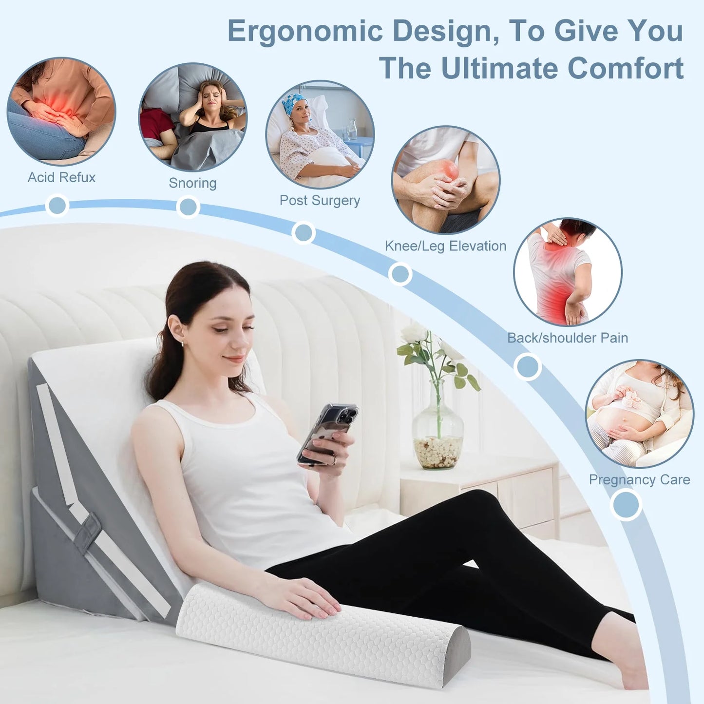 The Therapeutic Alignment Trio: Adjustable 3-Piece Bed Wedge System for Acid Reflux & Back Pain Relief