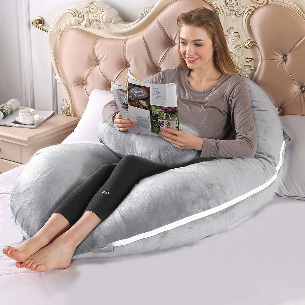 The 52" C-Shape Body Alignment Pillow: Full Maternity Support & Pain Relief for Back, Hips, and Legs | Luxury Velvet Cover