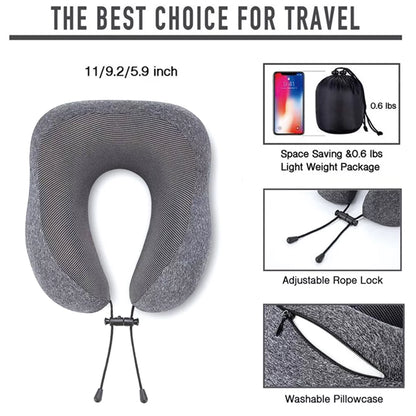Ergonomic U-Shape Travel Kit: Contoured Neck Pillow with Eye Mask, Earplugs, and Travel Bag