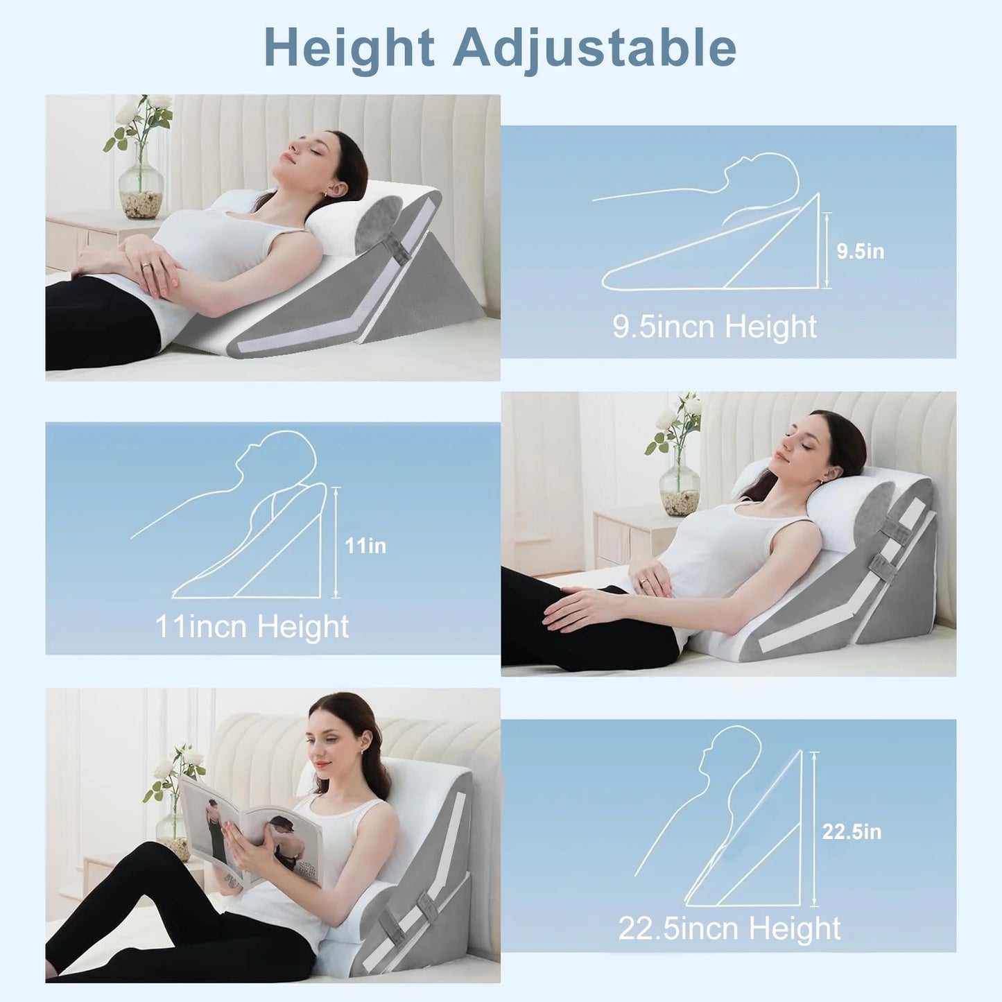 The Therapeutic Alignment Trio: Adjustable 3-Piece Bed Wedge System for Acid Reflux & Back Pain Relief