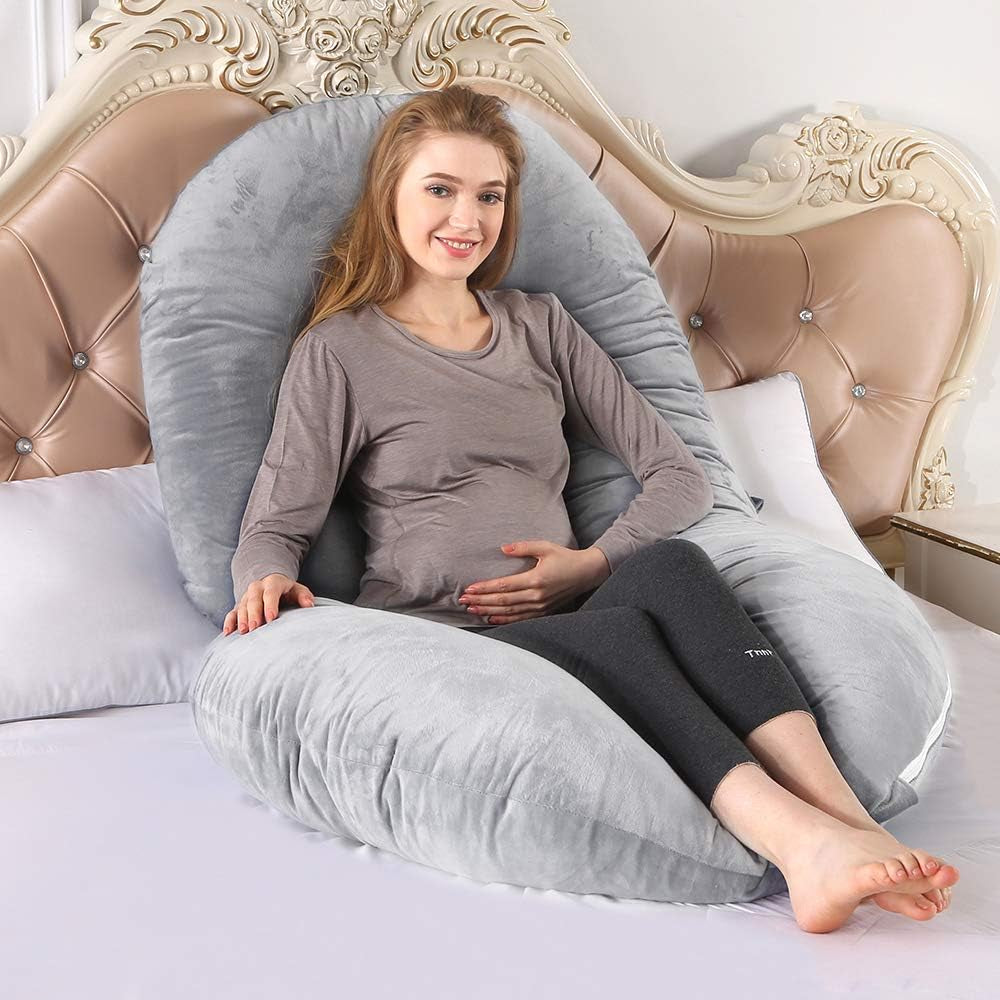 The 52" C-Shape Body Alignment Pillow: Full Maternity Support & Pain Relief for Back, Hips, and Legs | Luxury Velvet Cover
