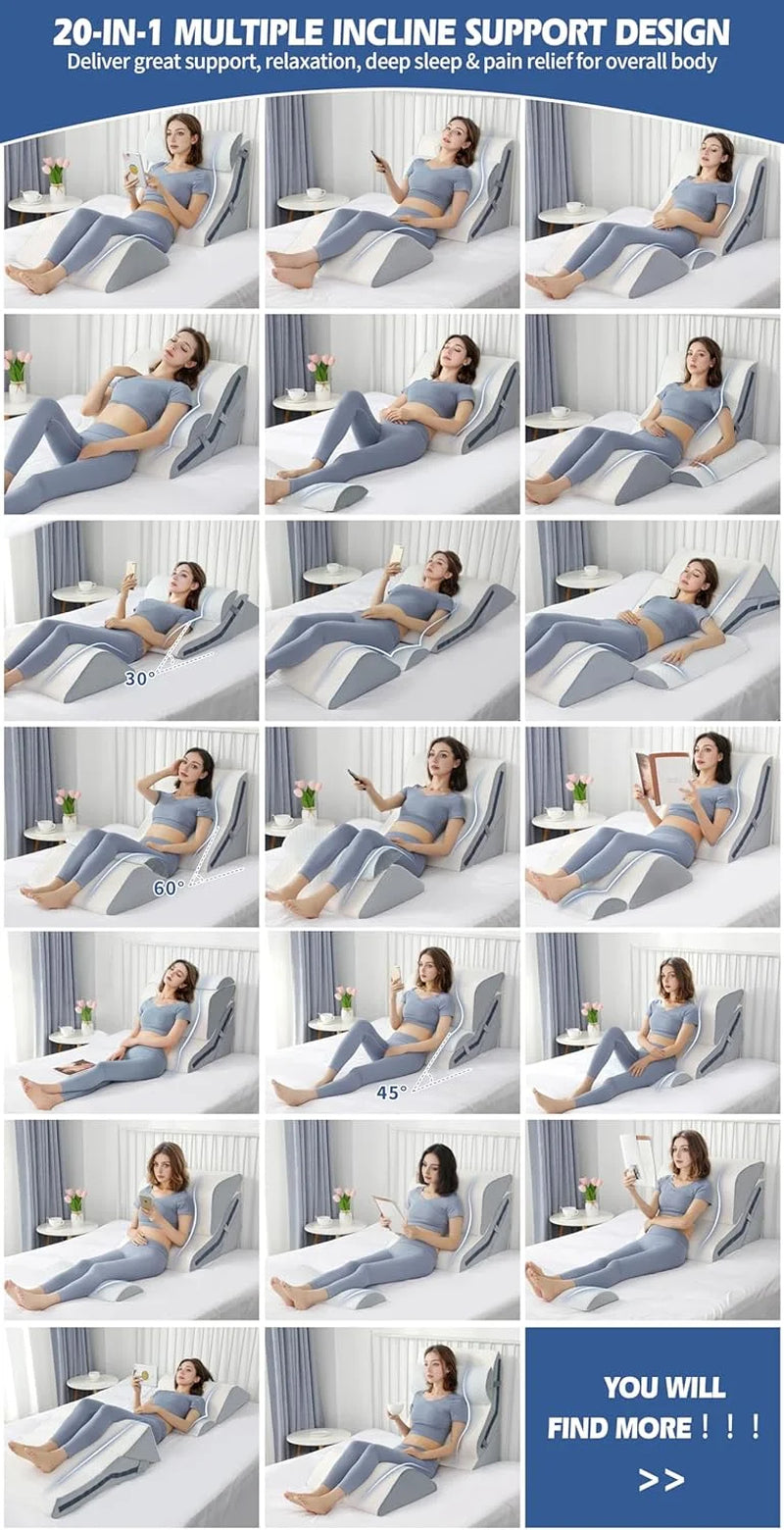 Orthopedic Bed Wedge Set (20-in-1): Customizable Memory Foam Support for Post-Surgery, Snoring & Full-Body Relief