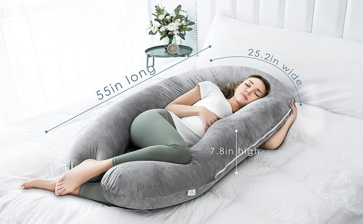 52" U-Shape Ergonomic Full Body Pregnancy Pillow:Comprehensive Body Support for Back & Hip Pain Relief During Sleep| Luxury Washable Cover 