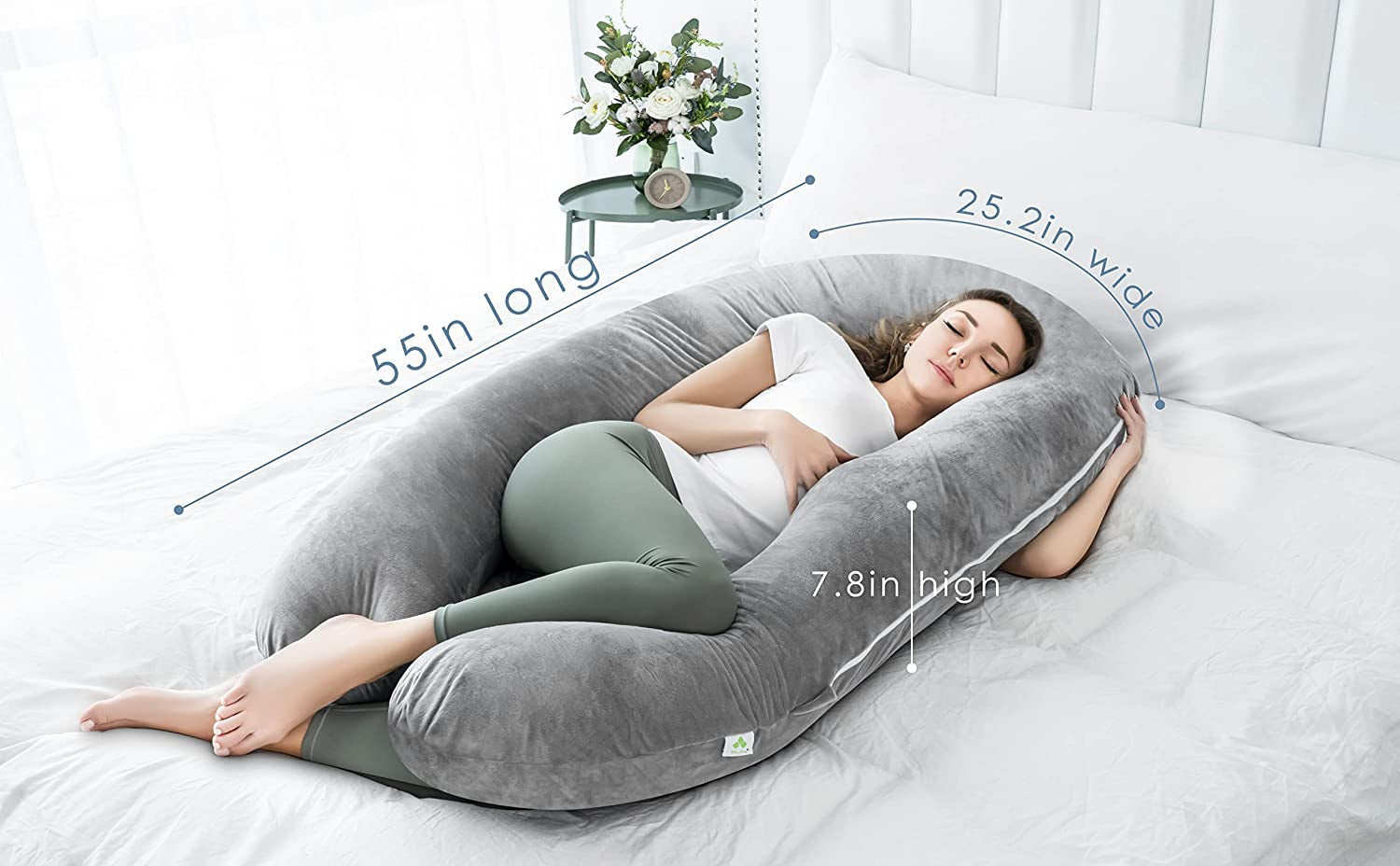 52" U-Shape Ergonomic Full Body Pregnancy Pillow:Comprehensive Body Support for Back & Hip Pain Relief During Sleep| Luxury Washable Cover 