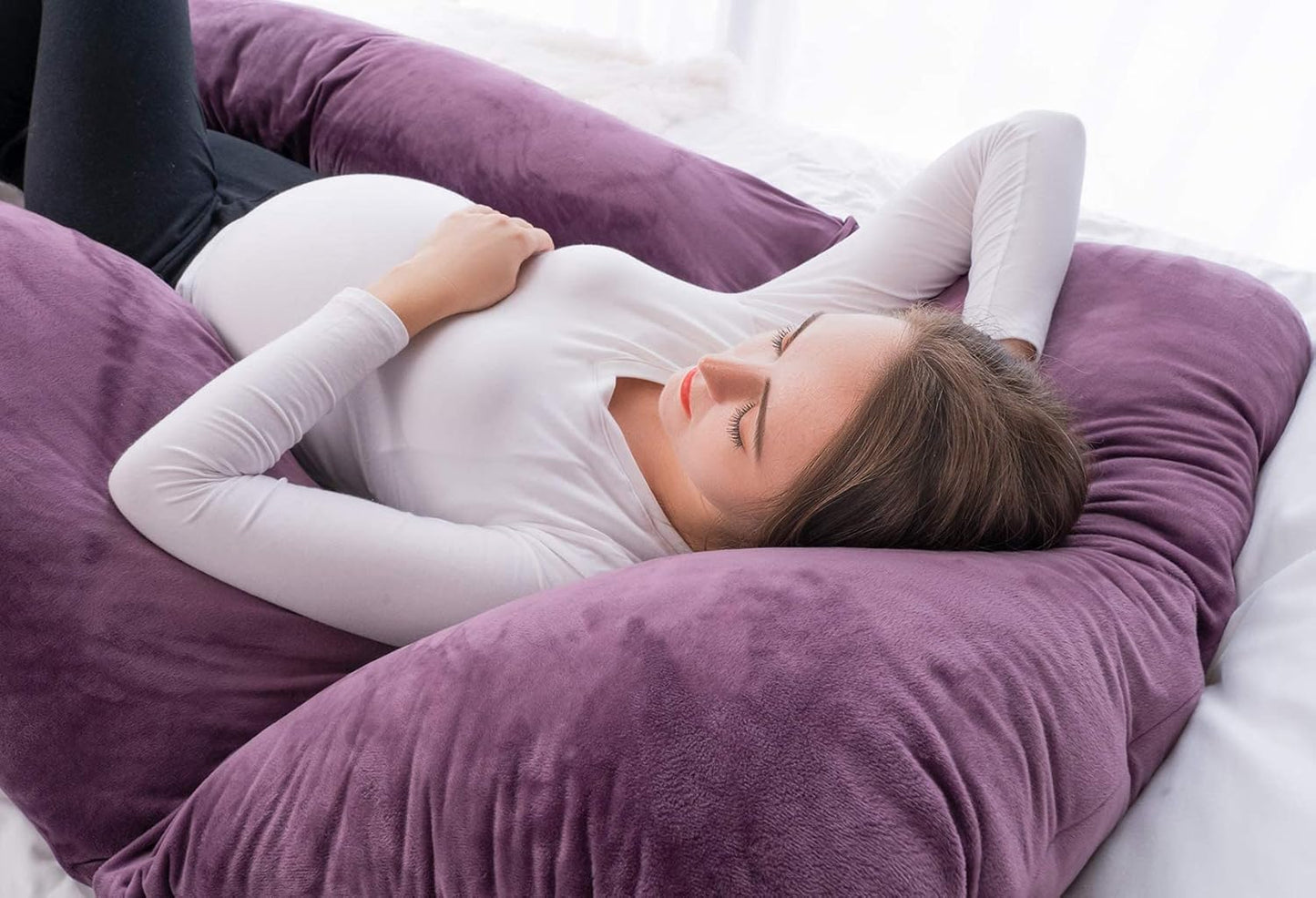 Modular U-Shape Pregnancy Pillow: Detachable Components & Adjustable Belt for Customized Back, Hip, and Joint Alignment (Luxury Velvet)