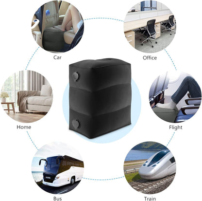 Adjustable Height Inflatable Foot Rest Pillow: Portable Leg Support for Airplane, Car, Home & Toddler Travel Bed