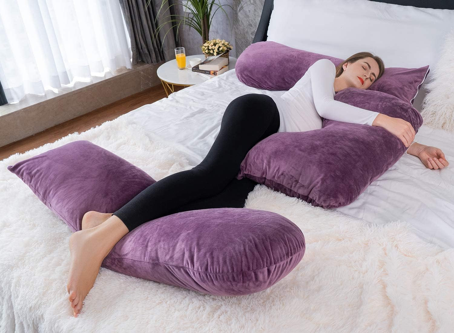 Modular U-Shape Pregnancy Pillow: Detachable Components & Adjustable Belt for Customized Back, Hip, and Joint Alignment (Luxury Velvet)