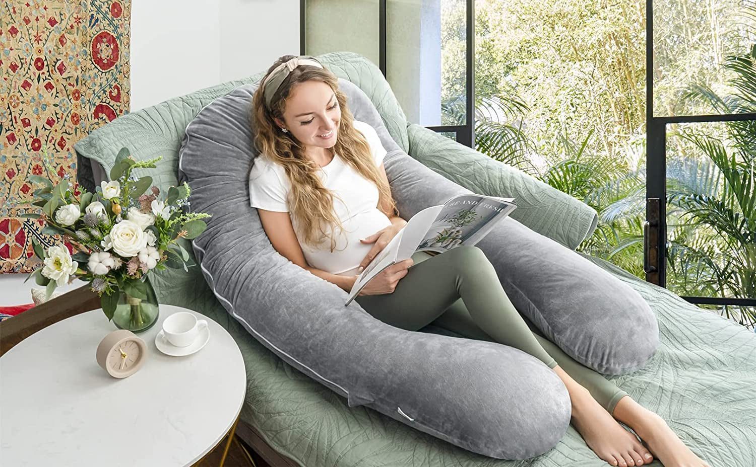 52" U-Shape Ergonomic Full Body Pregnancy Pillow:Comprehensive Body Support for Back & Hip Pain Relief During Sleep| Luxury Washable Cover 