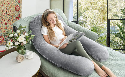 52" U-Shape Ergonomic Full Body Pregnancy Pillow:Comprehensive Body Support for Back & Hip Pain Relief During Sleep| Luxury Washable Cover 