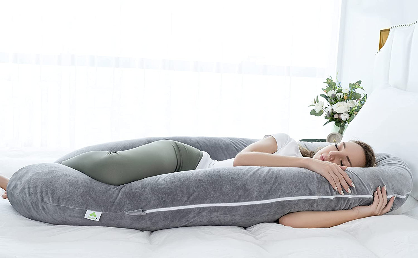 52" U-Shape Ergonomic Full Body Pregnancy Pillow:Comprehensive Body Support for Back & Hip Pain Relief During Sleep| Luxury Washable Cover 