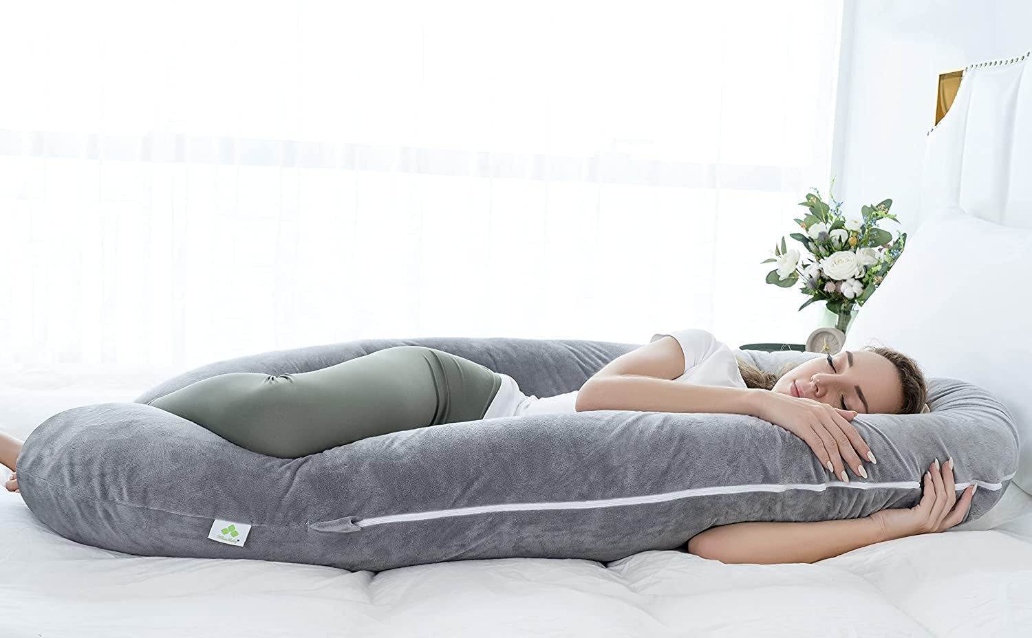 52" U-Shape Ergonomic Full Body Pregnancy Pillow:Comprehensive Body Support for Back & Hip Pain Relief During Sleep| Luxury Washable Cover 