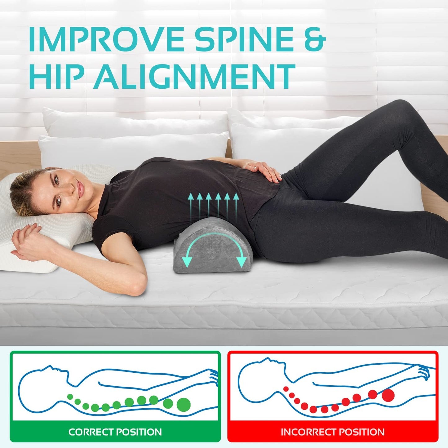 Allsett Health Large Half Moon Bolster Pillow for Legs, Knees, Lower Back And