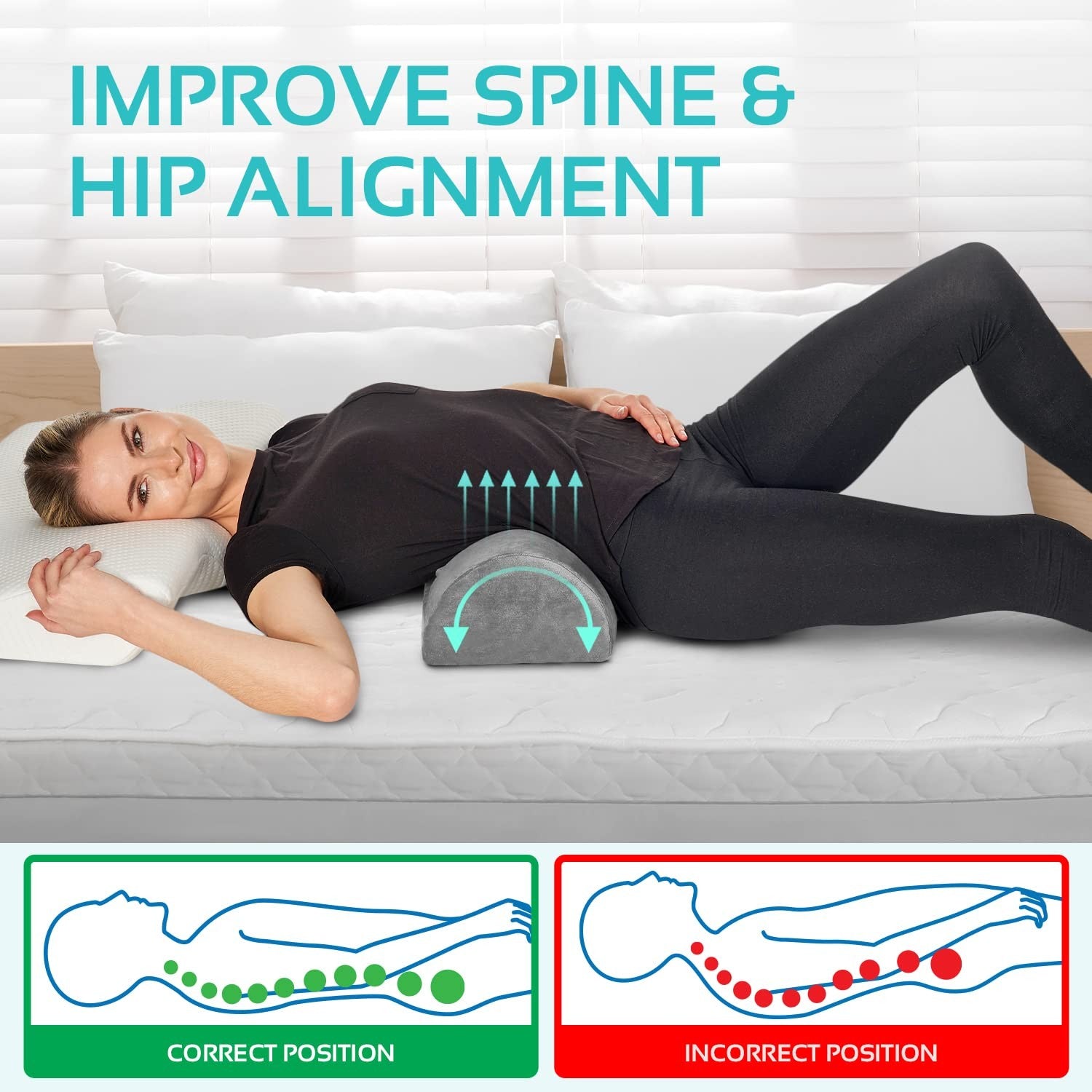 Allsett Health Large Half Moon Bolster Pillow for Legs, Knees, Lower Back And