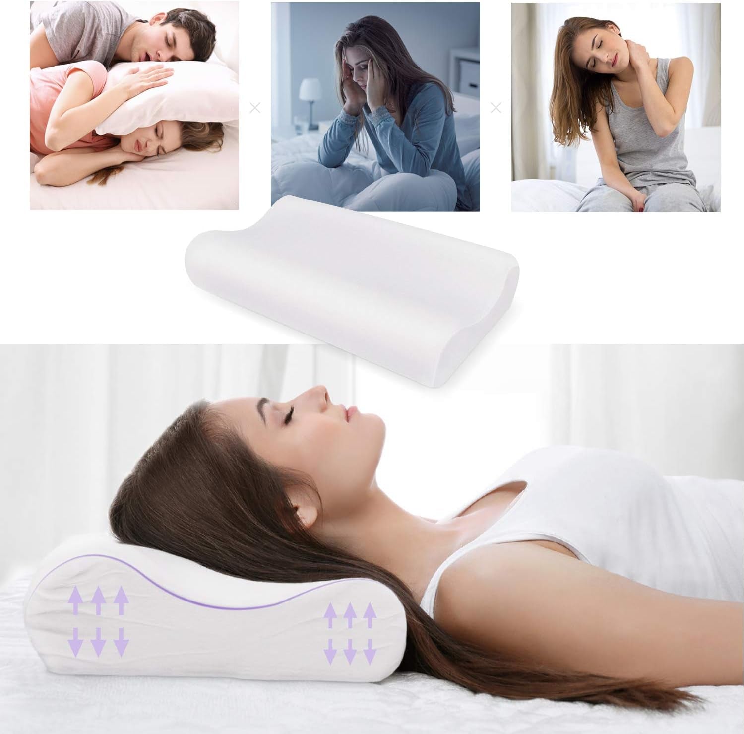 Orthopedic Spinal Alignment Pillow: Hypoallergenic Memory Foam for Back, Side & Stomach Sleepers (Queen)