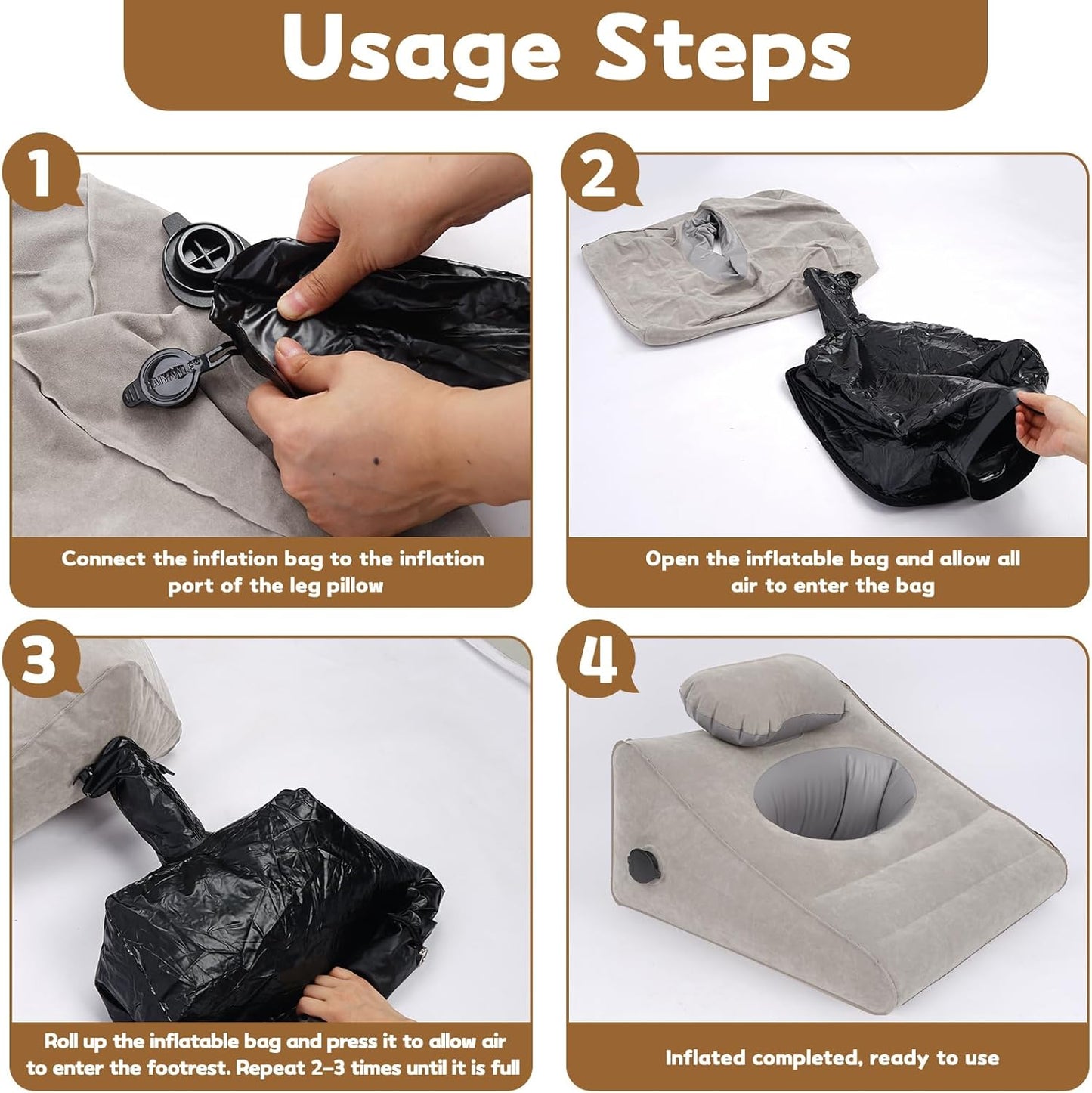 Dynamic Elevation Wedge: Portable Inflatable Pillow for Customizable Intimate Support and Therapeutic Leg/Circulation Relief