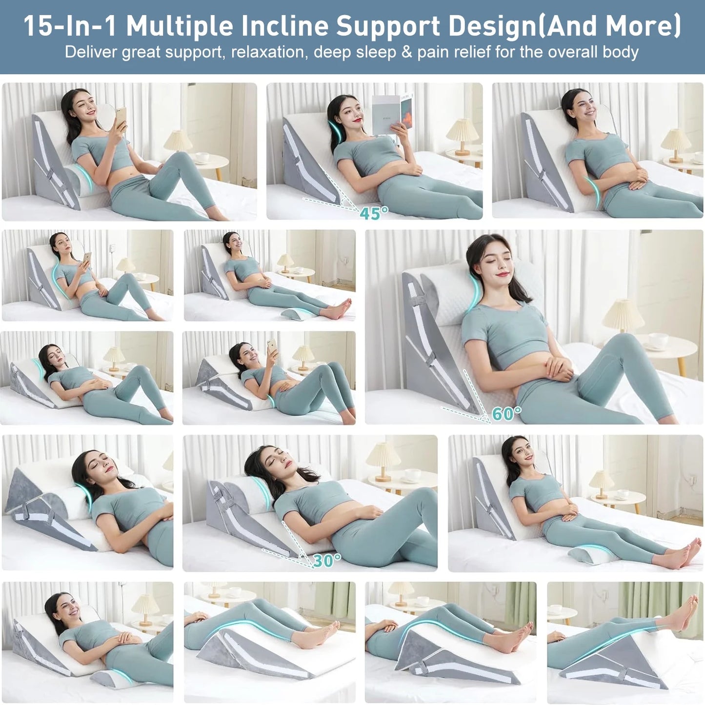 The Therapeutic Alignment Trio: Adjustable 3-Piece Bed Wedge System for Acid Reflux & Back Pain Relief